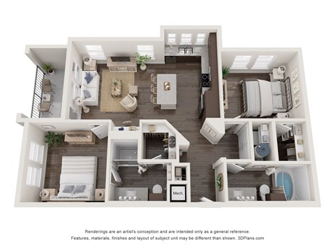 a 1 bedroom floorplan is shown in this rendering